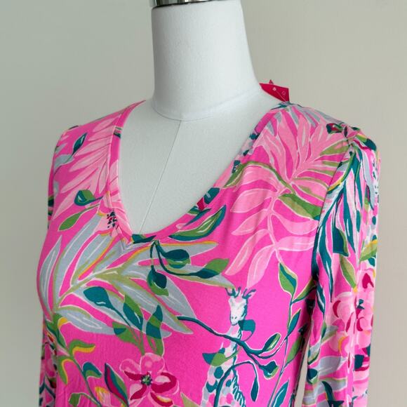 Lilly Pulitzer Top Womens XS Pink Floral Long Sleeve PJ Knit Plumeria I'm feline - Picture 7 of 10